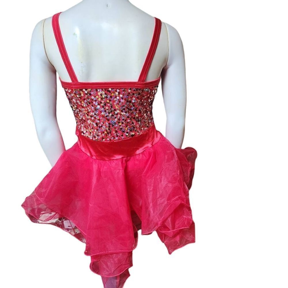 Weissman Pink Sequin & Mesh Dance Costume, Gloves, & Hair Bow (XL) - Picture 4 of 5